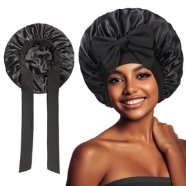 Silk Bonnet for Sleeping with Elastic Band,Soft Hair Bonnet for Sleeping,Night Hair Bonnets for Women,Sleep Satin Bonnets for Women,Silk Head Scarf,for Womens Long,Straight and Curly Hairs(Black)
