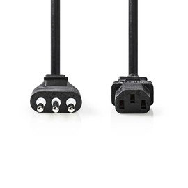 Nedis Power Cable - Italy Plug - IEC-320-C13 - Straight - Straight - Nickel Plated - 2.00 m - Round - PVC - Black - Label