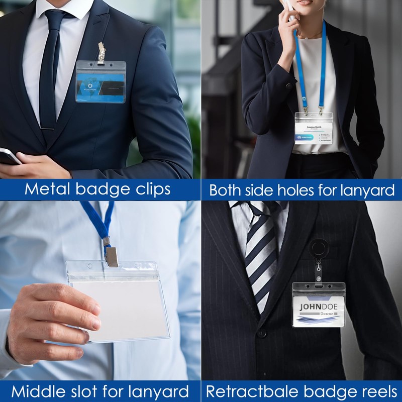 200 Pack ID Badge Holders Horizontal, Waterproof Name Badge Holders