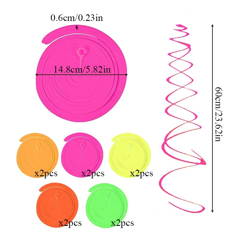 Silars Pendenti a Spirale Neon, 10pz decorazione, Stelle Filanti per