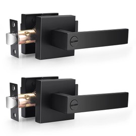 Probrico Door Handles Black Heavy Duty Interior Door Handle for Bedroom & Bathroom, Keyless Privacy Door Levers, Modern Square Door Handles,2 Pack, Matte Black Finish