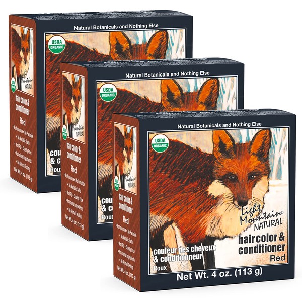 Light Mountain Henna Hair Color & Conditioner - Red Hair Dye for Men/Women, Organic Henna Leaf Powder and Botanicals, Chemical-Free, Semi-Permanent Hair Color, 4 Oz (Pack of 3).