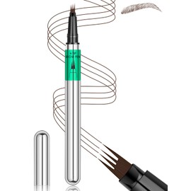 Microblading Eyebrow Pen, Waterproof Eyebrow Pencils for Women Hair Like Natural Brow Contouring Pen, Precise Thin Four Forks Tip Liquid Brow Filler Pencil Long Lasting Smudge Proof, Dark Brown