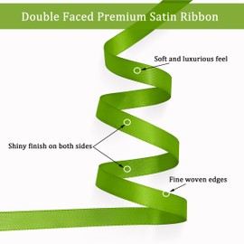 FQTANJU Olive Green Satin Ribbon Double Faced Satin 1/2 inch x Continuous 55 Yards Ribbon for Gift Wrapping Wedding Party Wreath Bows Bouquet Floral Arrangement Home Decoration