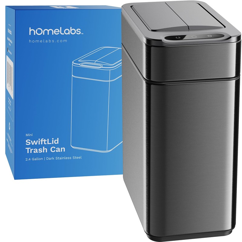 hOmeLabs Durable 2.4 Gallon Sensor Trash Can, Retractable Butterfly Lid,