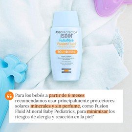 ISDIN fotoprotector fusion fluid mineral baby pediatrics spf 50, protector solar facial 100% mineral para la piel del nino y bebe, 50ml