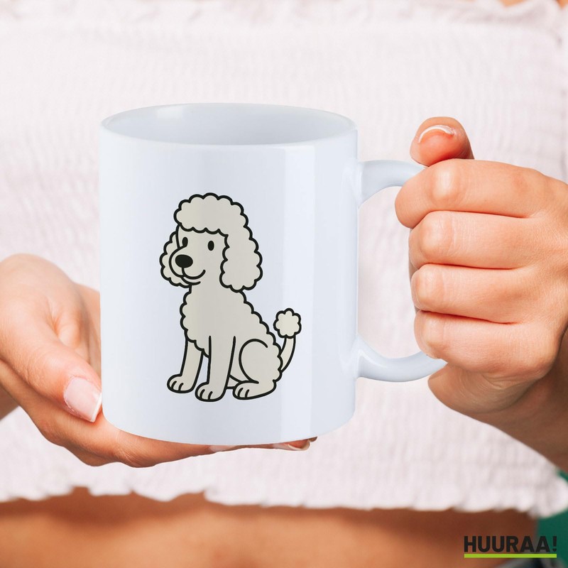Huuraa Tasse Pudel Curly Comic Geschenk 330ml Weiß Pudel Präsent
