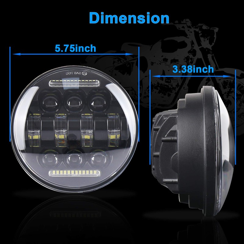 ZJUSDO Motorcycle 5.75inch Headlight with White DRL 5 3/4 Led