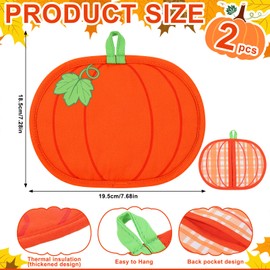 Fall Kitchen Decor Pumpkin Pot Holders Set of 2 Heat-Resistant Fabric Hot Pads with Hanging Loops Thanksgiving Pot Holders for Cooking Baking Grilling Supply