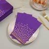 100 Pcs Purple Dinner Napkins Disposable Gold Dot Purple Paper