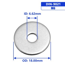 M6 x 18mm OD Fender Washer,18-8 (304) Stainless Steel Flat Washer, 6mm ID x 21mm OD, 100Pcs