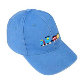 NICEYEA Children's Washed Baseball Cap Train Embroidery, Soft Breathable Cotton for Boys Girls 4-10 Years, 52 cm for Outdoor Play School Everyday Use, blue