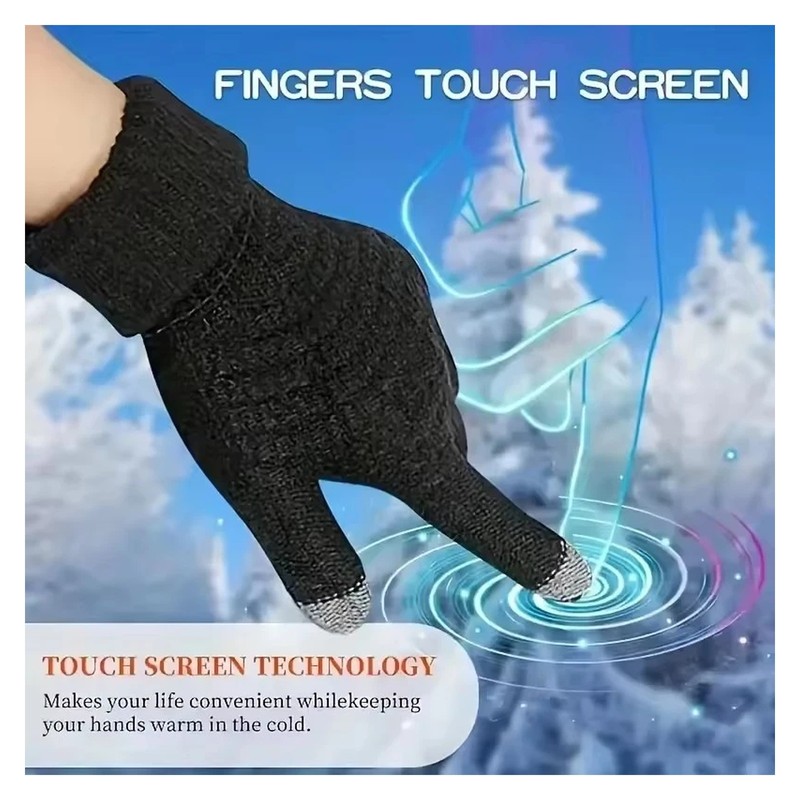 Touchscreen Winter Knit Gloves - Warm Full Finger Gloves for