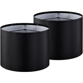 GOSO Black Lamp Shades Set of 2 Medium Drum, Modern Lamp Shades for Table Lamps Floor Lamps-13*13*10 inch (Spider) Rustic Lampshades Replacement Natural Fabric Shade for Bedroom- Required Assembly