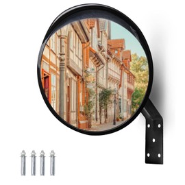 CNQLIS 24 Inch Convex Mirror Outdoor with Adjustable Wall Fixing Bracket,Driveway Mirror,Blindspot Traffic Mirror for Driveway Garage Park Outdoor Wide Angle View Curved Security Blind Spot Mirrors