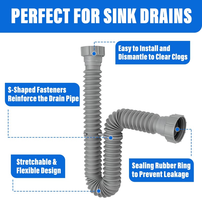 Cinsda 1-1/2" & 1-1/4" P-trap with Adapter, Flexible Sink Drain