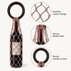 Woven Wine Bottle Tote Bag Wooden Ring Handle Macrame Carrier