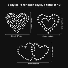 FINGERINSPIRE Pack of 12 Bling Heart Hotfix Rhinestones Glitter Heart Iron On 3 Styles Heart Rhinestone Iron-On Transfers for DIY Jeans Jacket Handbag Valentine's Day Decoration