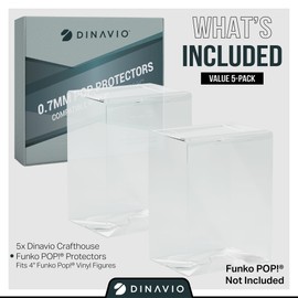 Dinavio Crafthouse Premium 0.7mm Heavy Duty Plastic Funko Pop Protector Compatible with Funko POP! 4" Inch Figures - Ultra Thick 0.7mm, Crystal Clear, UV Protection, Scratch Resistant (5 Pack)