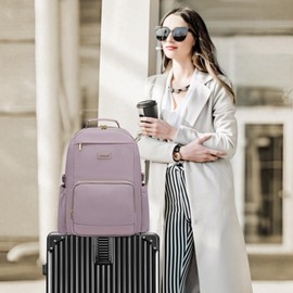 LOVEVOOK Laptop Backpack for Women with Pouch Pocket for Large Capacity Cup,17 Inch Laptop Computer Bag Travel Backpack Purse,Waterproof Work Business Backpack College Teacher Bags,Grayish Purple