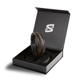 Smarteon Premium Genuine Leather Bracelet for Men in Black and Brown - Various Lengths - Magnetic Closure made of Stainless Steel - Exclusive Jewellery Box - Beautiful Gift Idea for Men, Stainless Steel