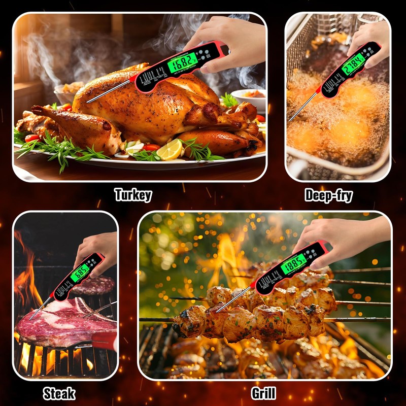 Meat Thermometer Digital, Instant Read Meat Thermometer with Backlight &