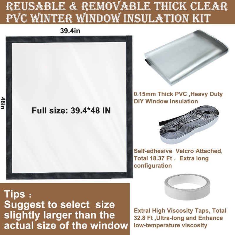 Window Insulation Kit for Winter Adjustable Plastic Insulated Window Cover