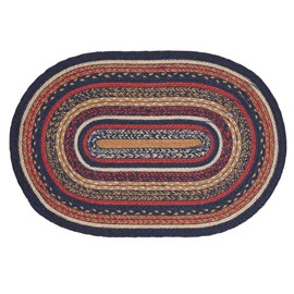 VHC Brands Stratton Primitive Jute Blue Striped Accent Rug Decor Oval w/ Floor Pad 20"x30"