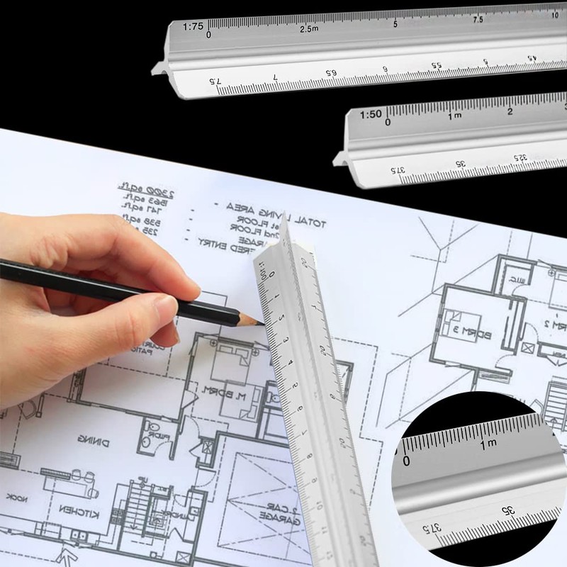 TONAUP Ruler, Aluminium Triangular Scale 30 cm, Triangular Various Scales