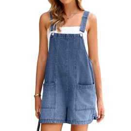Glamaker Womens Denim Overalls Romper - Casual Loose Fit Jean Rompers Adjustable Straps Overall Shorts Summer Outfits Dark Blue XL