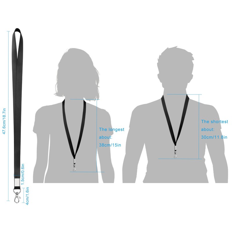 Black Lanyards Office Badge Lanyards with Metal Swivel Carabiner Hook