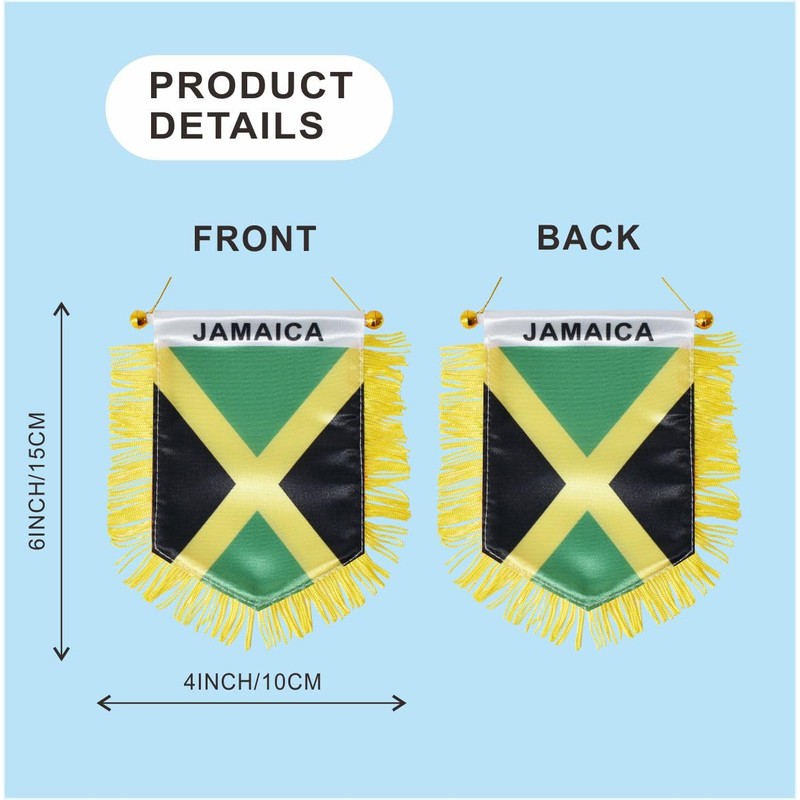 Jamaica Hanging Flag with Suction Cup Double Sided Mini 4x6