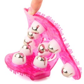 2X Palm Shaped Massage Glove Body Massager with 9 360-Degree-Roller Metal Roller Beauty Body Care (Pink)