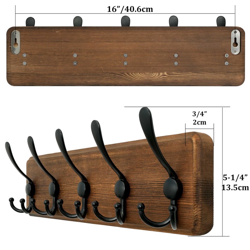 WEBI Rustic Coat Rack Wall Mounted,Wood Coat Hanger Wall,5 Coat