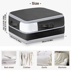 Homsorout Space Saving Compression Organisers - Set of 6, Expandable Storage Bags for Bedding & Clothing Large Capacity Compressible Packing Cubes with Clear Window, Black