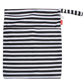 Damero 3pcs Travel Wet and Dry Bag with Handle for Cloth Diaper, Pumping Parts, Clothes, Swimsuit and More, Easy to Grab and Go, Black Strips