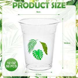 AimFun Tropical Palm Leaf Plastic Cups Summer Hawaii Disposable Party Cups 12 oz Hawaiian Luau Drinkware for Hawaiian Luau Tropical Birthday Party Supplies Decorations (100, Palm Leaf)