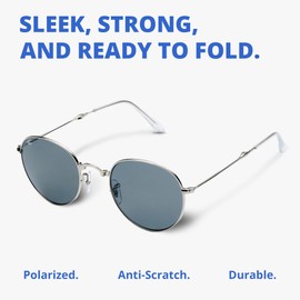 Round Folding Sunglasses Polarized, UV400, UVA, UVB Protection for Men Women, Folding Sunglasses Leather Case