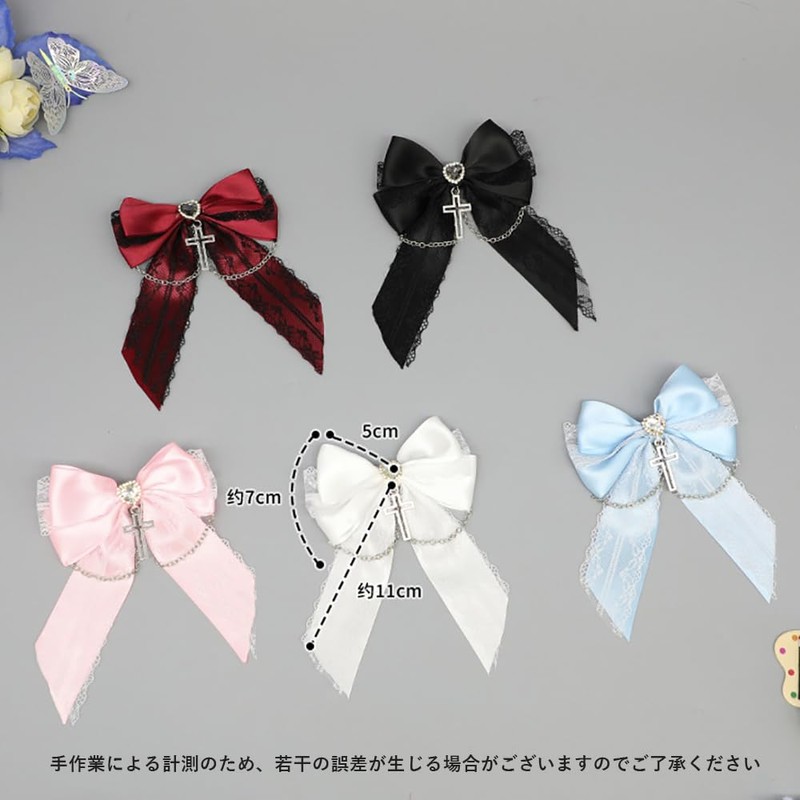 ロリータ リボン ヘアクリップ 蝶結び レース髪飾りクロス チャーム付き ゴスロリ ヘアピン コスプレヘッドドレス 地雷系