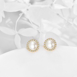 KECHO 14K Gold Freshwater Cultured Pearl Earrings Solid Gold Pearl Stud Earrings Jewelry Gifts for Women