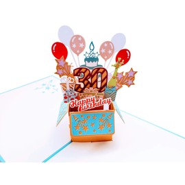 iGifts And Cards Happy 30th Blue Birthday Party Box 3D Pop Up Greeting Card - Awesome, Cute, Congrats, Unique, Celebration, Feliz Cumpleaños, Balloons
