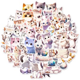 Huipalon 100Pcs Cute Cat Stickers, Waterproof Vinyl Stickers, Cat Decals Kawaii Stickers, Hand-Drawn Style Aesthetic Cat Face Stickers for Cat Lovers, Water Bottle Phone Scrapbook Stickers