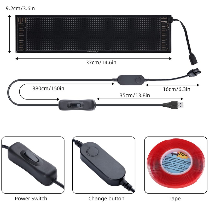 Rupse 14.6"x3.6" Flexible LED Sign for Car, Programmable Scrolling Bright