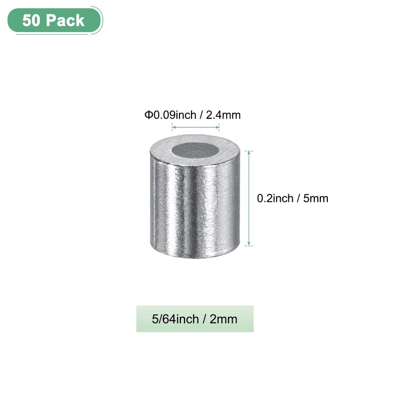 M METERXITY 50-Pack Aluminum Crimping Loop Sleeves, 2mm 5/64" Round