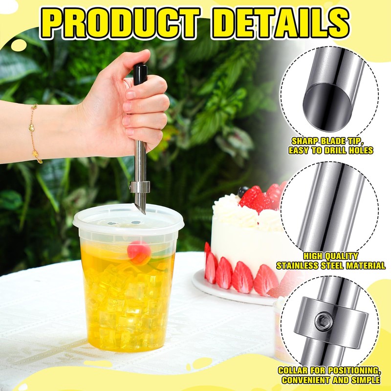 Lasnten 2 Pack Straw Puncher for Plastic Lids Lemonade Cups,