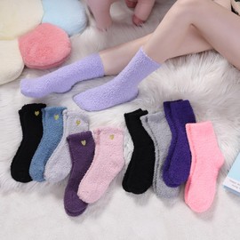 POEATEZO Womens Fuzzy Socks Warm Fluffy Socks Cozy Slipper Socks Microfiber Soft Sleep Winter Christmas Socks (5 Pairs Mixed color B)
