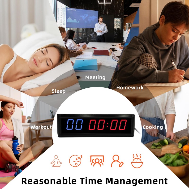 Large Gym Timer,LED Interval Timer Count Down/Up Clock Stopwatc 12/24