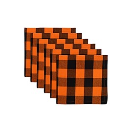 Yourtablecloth Cotton Checkered Napkins 20 x 20 Set of 6 (Orange and Black)