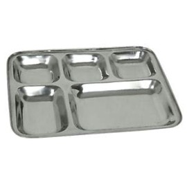 Royal Sapphire Mess Plate Dinner Plate 5 Compartment Stainless Steel Plates Stainless Steel Cafeteria Eating Mess Tray Cafeteria Food Tray Rectangular Divided Dinner Plate with a Free Spoon (king size
