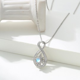 Star Necklace for Women 925 Sterling Silver Star Moonstone Pendant Necklace Infinity Star Necklace Star Jewelry Gifts for Women